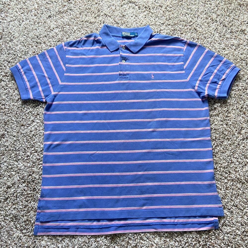 VTG Polo by Ralph Lauren Striped SS Polo Shirt Men's XL Purple Pink Pony Logo